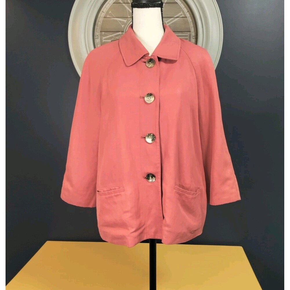 J. Jill Jacket Womens M Petite Coral Silk Linen Button Front Drawstring Back EUC
